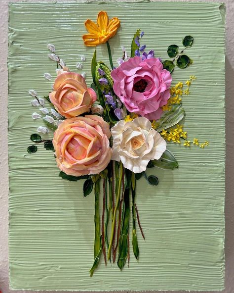 Flower painting - yummy painting - thick paint 3d Flower Painting, Flowers In Home, 3d Acrylic Flowers, Clay Canvas, Dried Flowers Crafts, Mystery Art, 3d Paintings, Art Unit, Floral Mural