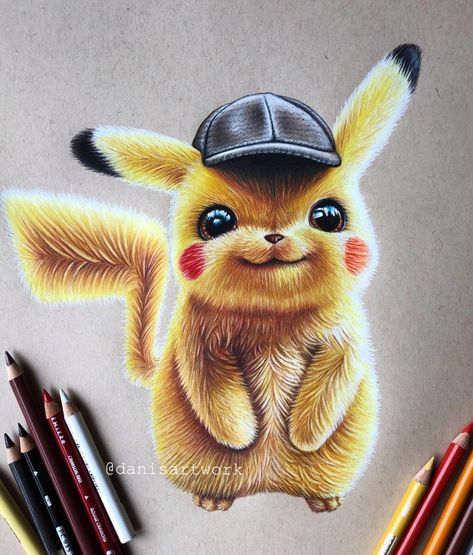 Pikachu Drawing, Disney Character Drawings, Detective Pikachu, Pikachu Art, Prismacolor Art, Colored Pencil Artwork, Disney Art Drawings, Desenho Tattoo, Pokemon Drawings