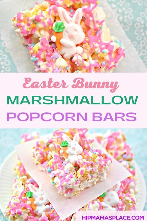 These Easter Bunny Popcorn Bars are so fun, festive and yummy! They are a colorful Easter popcorn treats that would be a great Easter dessert or wow at a Birthday Party, a Baby Shower or at any occasion. Sweet popcorn never looked so good and are so easy to make! What a fun and delicious Easter Treat! Bunny Popcorn, Valentine Pretzels, Popcorn Bar Recipes, Easy Breakfast Casserole Sausage, Bunny Marshmallow, Popcorn Dessert, Easter Popcorn, Easter Sweet Treats, Rice Treats