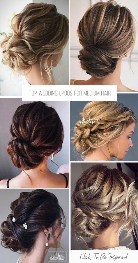 30 Top Wedding Updos For Medium Hair ❤ Wedding updos for medium hair will be one of the best solutions, they always look trendy and romantic. Pick the most appropriate variant from our new list! #wedding #hairstyles #weddinghairstyles #weddingupdosformediumhair Wedding Updos For Medium Hair, Natural Hair Updo Wedding, Wedding Hairstyles For Medium Hair, Wedding Hair Up, Wedding Updos, Guest Hair, Mother Of The Bride Hair, Hairdo Wedding, Hairstyles Bridesmaid