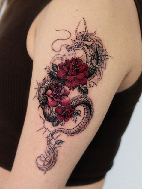 Holy Tattoos, American Dragon, Dragon Rise, Collar Bone Tattoo, S Tattoo, Rose Tattoos, Dragon Tattoo, Rose Tattoo, Dreamcatcher Tattoo