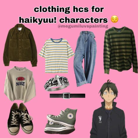 Haikyuu Outfits Ideas, Haikyuu Outfits Inspired, Haikyuu Inspired Outfits, Haikyuu Outfits, Clothing Headcanons, Anime Fits, Outfits Anime, Anime Clothing, Anime Car