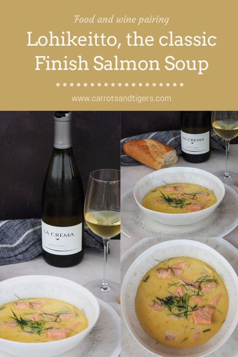 Recipe for the classic Finnish salmon soup Lohikeitto Finnish Salmon Soup Recipe, Finnish Salmon Soup, Salmon Soup, Fresh Salmon, Fish Soup, Pan Meals, Wine Food Pairing, Wine Pairing, Local Food