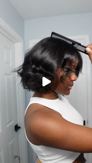 𝐀𝐍𝐃𝐑𝐈𝐀 〰️ on Instagram: "Beachwaves Tutorial for the girlsss. Also, I tried @amika blockade heat defense serum and it’s getting a 10/10! My hair looks shiny and so much silkier  than my last video with the beach waves to me. Plus no frizz — @amika it’s time I try your other products 🧡  And ofc we have to talk about my @babylissprousa flat iron, she gets the job done every timeee.  Would you ever try beachwaves/wavy curls?  🏷️  #beachwavestutorial #hairtutorial #bobhaircut #bobhairstyles #tutorialhair" Pressed Natural Hair Short, Deep Wave Short Hairstyles Black Women, Beach Waves On Short Bob, Short Wavy Bob Hairstyles Beach Waves Hair Tutorials, Flat Ironed Natural Hair Hairstyles, Hairstyle For Short Hair Girl, Silk Press Natural Hair Body Wave, Short Press And Curl Natural Hair Black Women, Medium Length Hair For Black Women