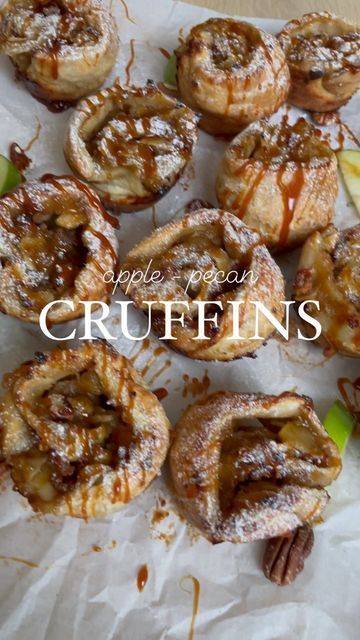 Shannon G. on Instagram: "Here are a few clips on how the apple-pecan cruffins came together 🎥🎥🎥 #puffpastry #puffpastryrecipes #applepie #grannysmith #fallbaking #fallrecipes #foodie #foodreels #dessertreels #bakingreels #reelsinstagram #bakingreel #bakersofinstagram #bakersofig #foodstyling #bakefromscratch #foodfluffer #forthemaking #fromscratch #baking #bakeandshare #eeeeeats #eeeats #imsomartha @thebakefeed @food52" Apple Cruffins Recipe Easy, Apple Cruffin Recipe, Apple Butter Cruffins, Apple Cruffins, Cruffins With Puff Pastry, Pastries Easy, Cruffin Recipe, Delicious Donuts, Puff Pastry Recipes