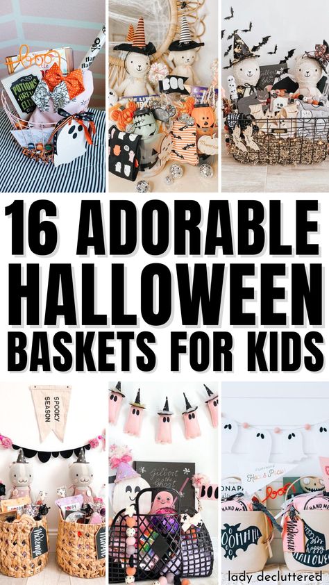 : Looking for some fun and easy ways to celebrate Halloween with your kids? Check out these Boo Basket ideas! #Halloween #BooBasket Simple Boo Baskets For Kids, Halloween Treat Bucket Ideas, Halloween Boo Baskets For Kids, Small Halloween Gift Baskets For Kids, Kids Spooky Basket Ideas, Boo Basket For Kids Boys, Boo Basket Ideas For Teen Daughter, Boo Baskets For Kids Diy, Halloween Basket For Toddlers