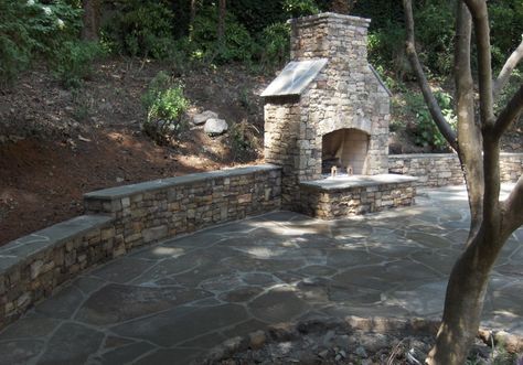 Wall With Fireplace, Landscape Boulders, Katherine Middleton, Brick Arches, Fireplace Patio, Fireplace Outdoor, Fence Plants, Wall Fireplace, Hillside Garden