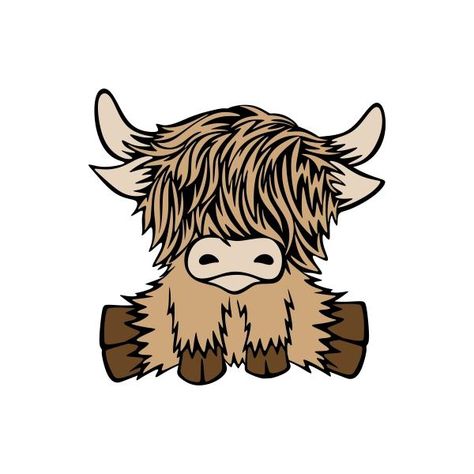 Cow Shirts Svg, Highland Cow Cute Drawing, Painting Of Highland Cow, Fuzzy Cow Drawing, Highland Cow Sublimation Designs, Painted Highland Cow, Highland Cow Images, Highland Cow Doodle, How To Draw A Highland Cow