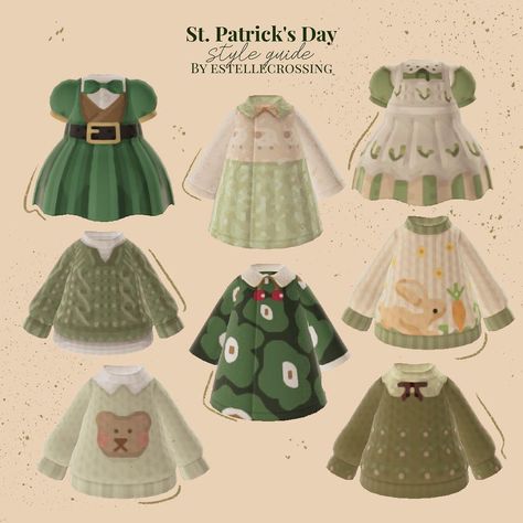 Acnh Green Clothes Codes, Acnh Green Dress Code, Acnh St Patricks Day Clothes, Animal Crossing Clothes, Acnh Fashion, Acnh House, Acne Clothing, Acnh Outfits, Green Flower Dress