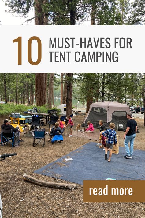 You don't need to bring THAT much stuff when you go tent camping. Here's a list of the top 10 items to bring. Camping Basics, Camp Read, Tent Camping Hacks, First Time Camping, Camping For Beginners, Bass Lake, Camping List, Camping Style, Camping Destinations