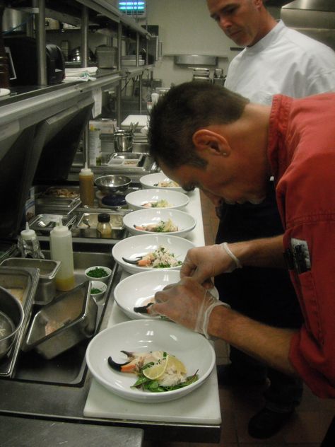 Chef Neil and Sous Chef John plating the first course. Chef Aesthetic, In The Plane, Culinary Classes, Chef John, Chefs Table, Sous Chef, Culinary School, Dream Life, Kitchens