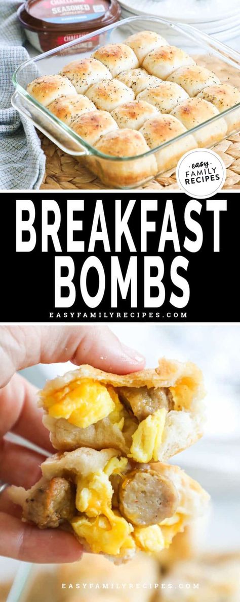 WOW! These stuffed biscuit Breakfast Bombs are DELICIOUS! Tender biscuits are stuffed with eggs, cheese, and bacon or sausage then brushed with everything butter and baked. My kids love these for breakfast in the morning. You can make them ahead of time and reheat, or even make as a breakfast freezer meal. They pack in the flavor and make a hearty, filling, flavor packed breakfast! Biscuit Filling Ideas, Stuffed Breakfast Biscuit Ideas, Biscuits Breakfast Ideas Pillsbury, Quick Breakfast Ideas With Biscuits, Canned Biscuit Recipes Breakfast Eggs, Breakfast Pillsbury Biscuits, Sausage And Biscuit Recipes, Canned Biscuits Breakfast Ideas, Stuffed Biscuit Recipe