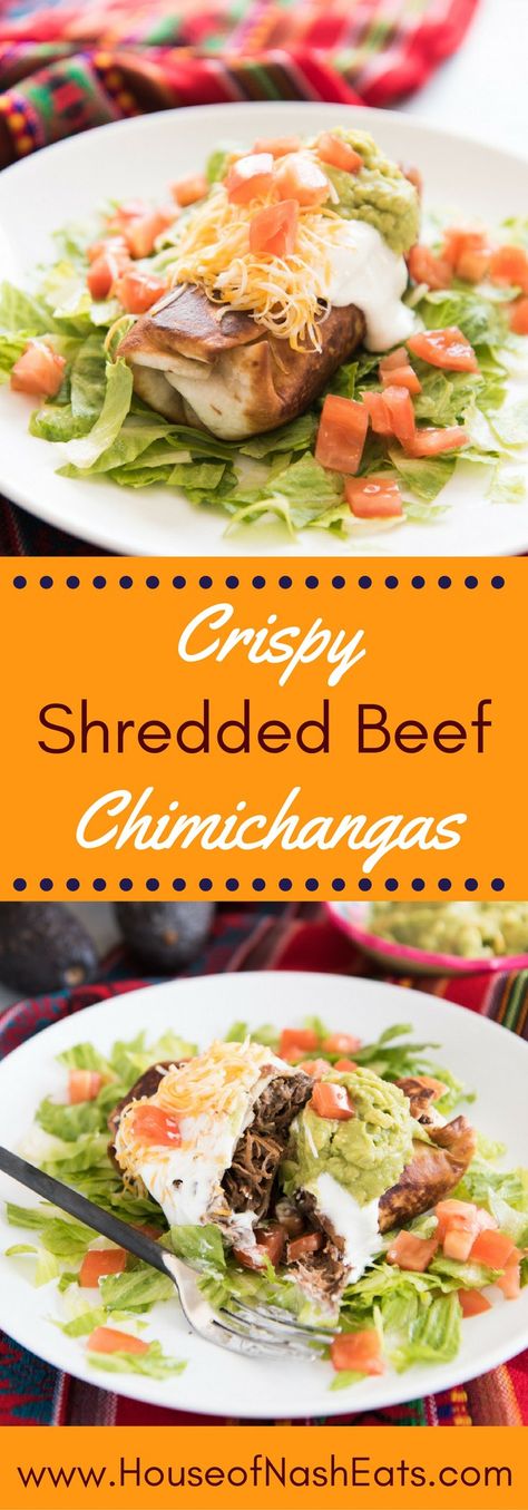 Shredded Beef Chimichangas, Chimichanga Recipes, Beef Chimichangas, Chimichanga Recipe, Dorm Food, Tender Meat, Flour Tortilla, Shredded Beef, Quesadillas