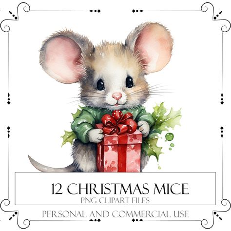 Christmas Mouse Decorations, Watercolor Mice, Christmas Mouse Illustration, Mouse Clip Art, House Mouse Christmas, Christmas Mice Illustrations, Mouse Watercolor, Beauty Papers, Mouse Clipart