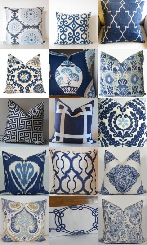 Mediterranean Decoration, Eames Design, Blue And White Pillows, Blue White Decor, The Enchanted Home, Bantal Sofa, Enchanted Home, Blue Rooms, Blue Decor