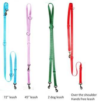 The European (Euro) leash has (4) different functions. The leash is 1 inch wide nylon webbing and is 80 inches long. It has a snap hook on both ends of the leash so you can attach it to the various d-rings and use it as a 72" leash, 45" leash, 2 dog leash, or over the shoulder/hands free leash. Hands Free Dog Leash, Hands Free Leash, All Breeds Of Dogs, Blue Dog Collar, Martingale Dog Collar, Grey Hound Dog, Pet Leashes, Martingale Collar, Dog Gear