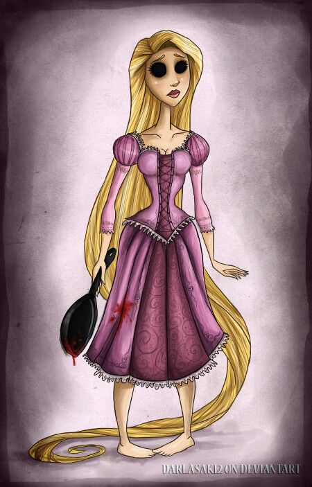 Rapunzel(Darlasak12) Evil Rapunzel, Dark Rapunzel, Twisted Princesses, Twisted Disney Princesses, Disney Pixar Characters, Horror Drawing, Pixar Characters, Dark Disney, Twisted Disney