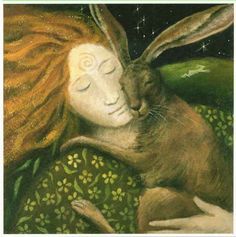 Amanda Clark, Hare Painting, Moon Gazing Hares, Lapin Art, Painting Styles, Earth Mother, Celtic Goddess, Marjolein Bastin, Mary Cassatt