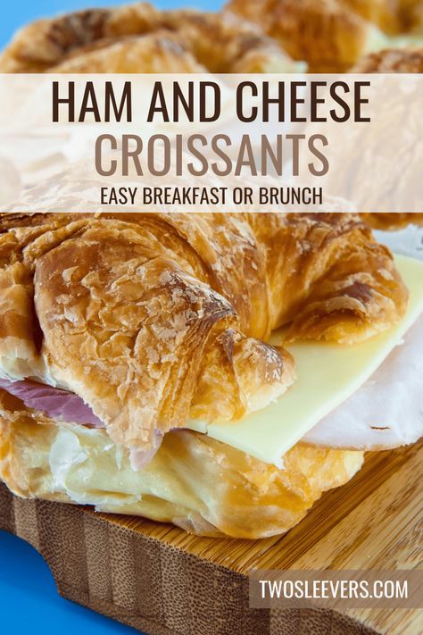 Ham Cheese Croissant Sandwiches, Air Fryer Croissant Sandwich, Sandwich Recipes Croissant, Ham And Cheese Croissant Sandwich, Hot Ham And Cheese Croissant, Baked Ham And Cheese Croissants, Crossant Recipes Sandwiches, Costco Croissants Ideas, Ham And Cheese Croissant Bake