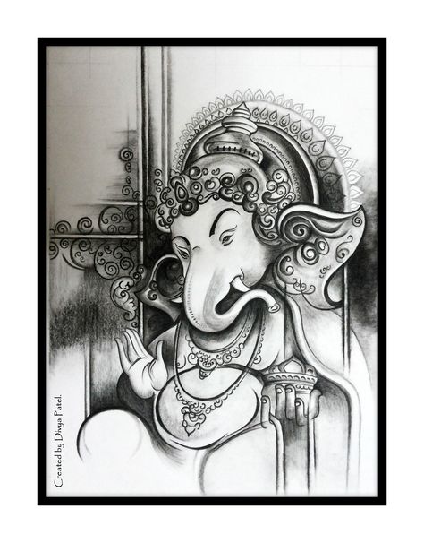 Devotional Tattoo, Cool Eye Drawings, Ganesha Sketch, Festival Crafts, Charcoal Painting, Ganesha Drawing, Ganesh Art Paintings, Marathi Calligraphy, Pen Art Work