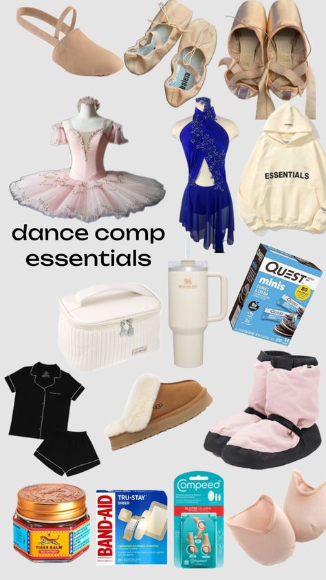 dance comp essentials (ballet/pointe and regular comp-lyrical, jazz, contemporary, etc) #dance #comp #dancecomp #ballet #pointe Competition Outfit, Dance Comp, Dancer Lifestyle, Ballet Pointe, Ballet Technique, Tiger Balm, Ballet Clothes, Dance Bag, Dance Competition