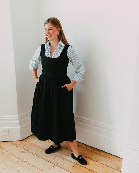 Coco Conran on Instagram: "I have been wearing this Black Linen Sleeveless Lily dress a lot recently, it has become a real staple of my wardrobe. I like to wear it on its own with some sandals when it’s hot and on the cooler summer days I will wear it with a light shirt underneath, here wearing my favourite @speciale324 shirt 🤍💙🤍💙🤍" Sleeveless Dress With Shirt Underneath, Dress With Shirt Underneath, Dress With Shirt, Lily Dress, My Wardrobe, Black Linen, Signature Style, Summer Days, I Dress