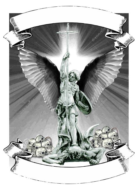 Saint Michael tattoo with cross Archangel Michael Tattoo, St Michael Tattoo, Saint Tattoo, Michael Tattoo, Guardian Angel Tattoo, Cross Ange, Archangel Tattoo, Heaven Tattoos, Cross Tattoos