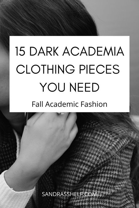 15 dark academia clothing pieces that your closet needs this fall! I've included some affordable pieces you can shop on Amazon in order to shop the dark academia style! #darkacademia #darkacademiastyle #darkacademiafashion #fallfashion Cool Tone Dark Academia, Dark Academia Outfit Staples, Dark Academia Over 40, Dark Academia Outfit Guide, Dark Academia Outfit Amazon, Writer Aesthetic Dark Academia, Dark Academia Shopping, How To Be Dark Academia, Dark Academia Pajamas