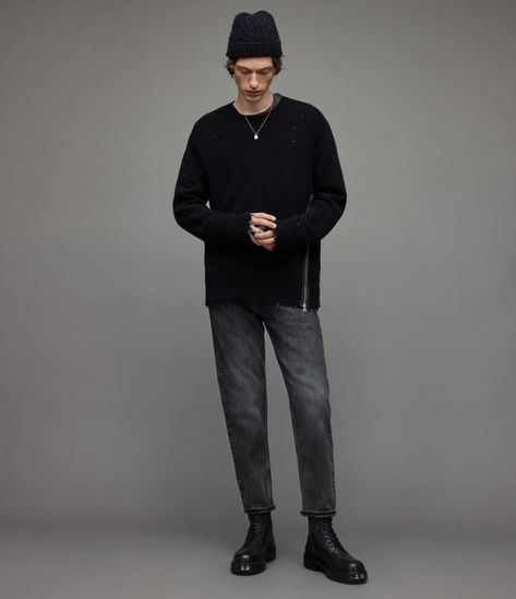 Allsaints Outfit Men, Allsaints Men, Allsaints Casual T-shirt For Streetwear, Casual Allsaints Button-up Shirt, Allsaints Fitted Men's Outerwear, Selvedge Denim, Men's Wardrobe, All Saints, Cropped Jeans