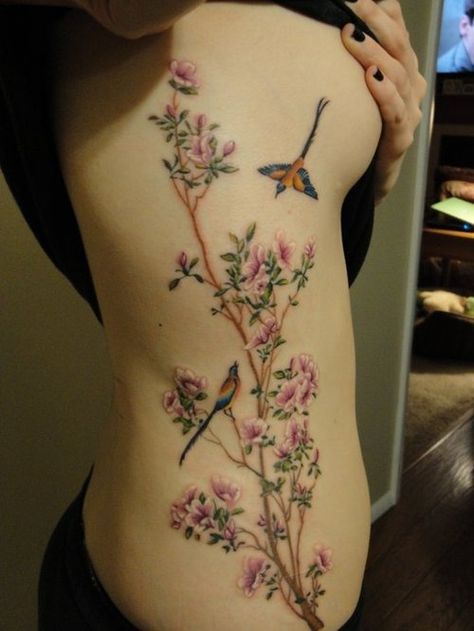 Side+Tattoo+Designs+For+Girls | side tattoo # tree tattoo # beautiful tattoo Girl Side Tattoos, Bird Tattoo Ribs, Blossom Tattoo, Cherry Blossom Tattoo, Most Popular Tattoos, Tattoo Designs For Girls, Side Tattoos, Rib Tattoo, Birds Tattoo