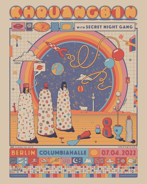 Hagen Schönfeld on Instagram: “I’m happy to finally share with you this poster I did for the one and only @khruangbin for their concert tonight in Berlin • Thank you to…” Khruangbin Aesthetic, Pop Aesthetic, City Pop, New Poster, The One And Only, Concert Posters, Album Art, One And Only, Borders