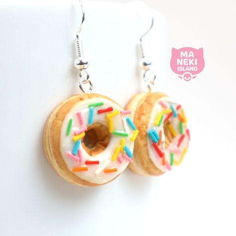 Donut Earrings, Chocolate Donut, Strawberry Glaze, Sprinkle Donut, Pink Donuts, Pink Chocolate, Food Earrings, Chocolate Donuts, Chocolate Glaze