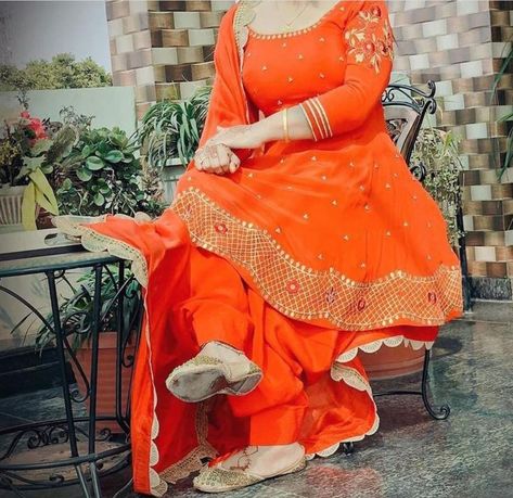 Orange Punjabi Suit, Punjabi Suits Designer, Punjabi Dress Design, Salwar Suit Neck Designs, Punjabi Suits Party Wear, Punjabi Suits Designer Boutique, Embroidery Suits Punjabi, Suits Punjabi, Outfits For Girls