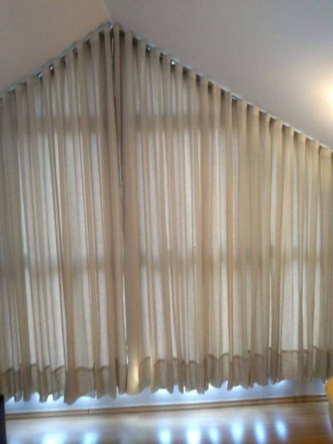 Curtains Triangle Window, Curtains For Arched Windows, Gable Window, Corner Curtains, Room Organisation, Shaped Windows, Curtain Styles, Double Rod Curtains, Closet Remodel