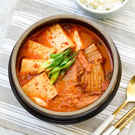 Kimchi Jjigae Kimchi Jjigae Recipe, Kimchi Soup Recipe, Jjigae Recipe, Kimchi Jjigae, Kimchi Stew, Salted Shrimp, Bean Nachos, Vegan Kimchi, Fermented Kimchi