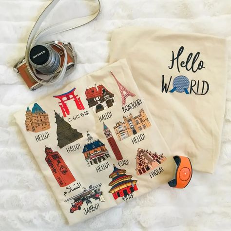 Epcot World Showcase Hello World Spaceship Earth Front and Back design Short-Sleeve Unisex T-Shirt Best Epcot Restaurants, Disney Luggage Tags, Epcot World Showcase, Disney Luggage, Embroider Ideas, Matching Disney Shirts, Disney World Epcot, Disney World Outfits, Epcot Shirts