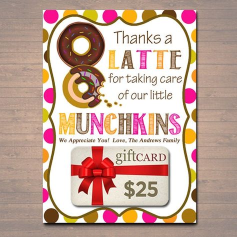 Teacher Appreciation Daycare, Gift Card Holder Printable, Coffee Donut, Daycare Gifts, Printable Teacher Appreciation, Babysitter Gifts, Daycare Teacher Gifts, Donut Gifts, Teacher Appreciation Gifts Diy