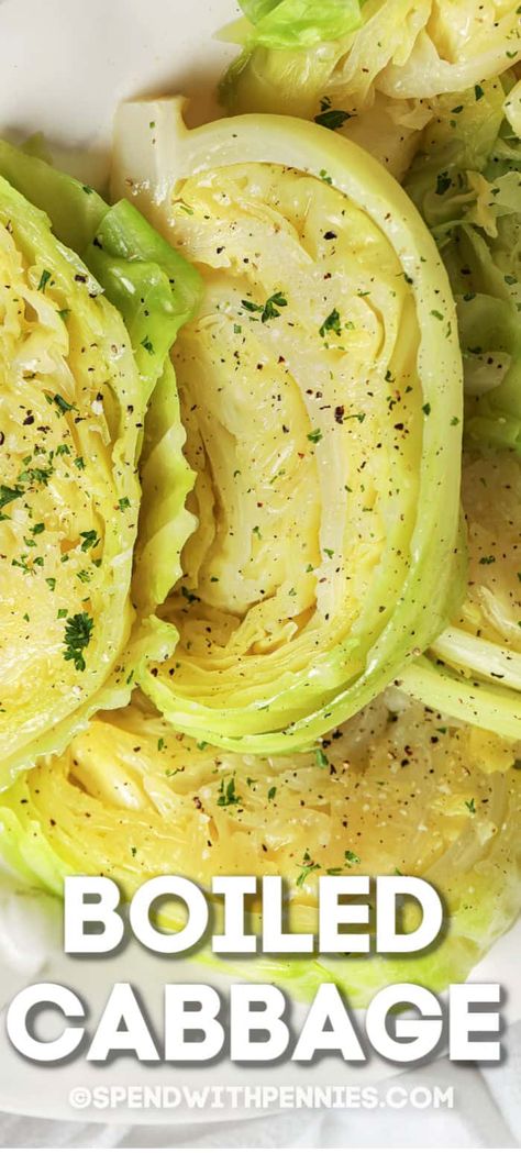 This Boiled Cabbage recipe is super versatile. Add different seasonings like seasoned salt, garlic parmesan, or cajun, for a unique taste every time! #spendwithpennies #boiledcabbage #sidedish #recipe #easy Seasoned Cabbage Recipes, Boiled Cabbage And Sausage, Cabbage Boiled Recipes, Cabbage Recipe Boiled, Cooking Cabbage Recipes, Boiled Cabbage Recipe Easy, Cooked Cabbage Recipes Boiled, How To Boil Cabbage, Simple Cabbage Recipes