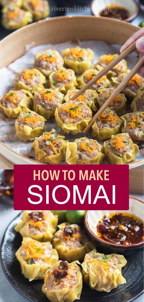 Filipino-Chinese style steamed dumpling made of pork and shrimp. Pork Shumai Recipe, Shrimp Shumai Recipe, Pork Siomai Recipe, Shumai Recipe, Shrimp Shumai, Phillipino Food, Pork And Shrimp, Easy Filipino Recipes, Dim Sum Recipes