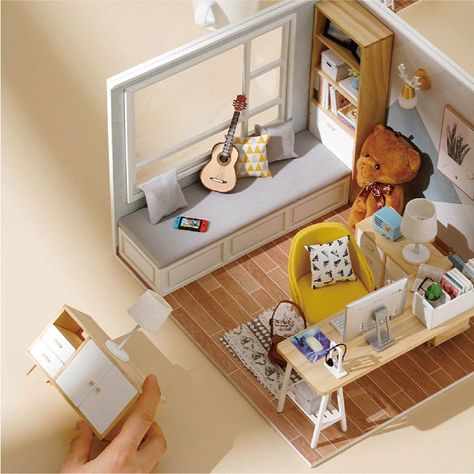 Study Room Modern, Living Room Miniature, Princess Doll House, Small House Kits, Diy Doll House, Construction Lego, Mini Doll House, Diy Crafts For Adults, Miniature Rooms