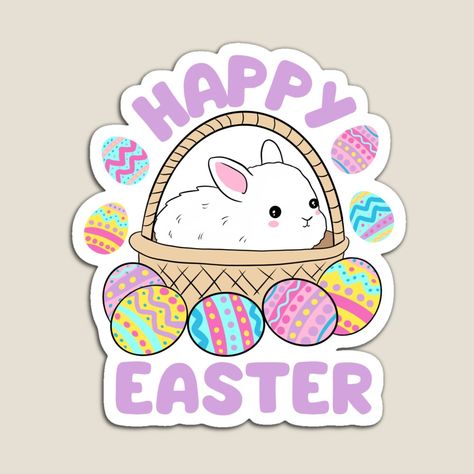 Get my art printed on awesome products. Support me at Redbubble #RBandME: https://www.redbubble.com/i/magnet/Happy-Easter-a-cute-bunny-in-a-basket-surrounded-by-easter-eggs-by-Yarafantasyart/140588511.TBCTK?asc=u Bunny In A Basket, Easter Cute, Easter Egg Designs, Easter T Shirts, Cute Easter Bunny, Happy Easter Day, Bunny Designs, Coloring Easter Eggs, Egg Designs