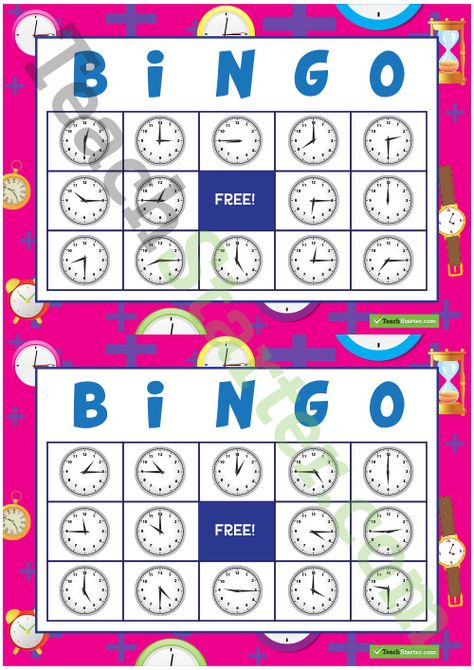 Telling the Time Bingo – Hour, Half-hour, Quarter To and Quarter Past Teaching Resource Teaching Clock, Telling Time Practice, Time Worksheets, Teaching Time, Math Time, Second Grade Math, Homeschool Kindergarten, English Activities, Teaching French