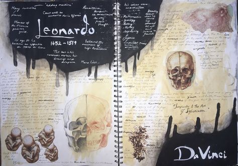 Leonardo Da Vinci GCSE art research page Leonardo Da Vinci Artist Research Page Gcse, Leonardo Da Vinci Gcse Art Sketchbook, Da Vinci Artist Research Page, Gcse Art Sketchbook Skulls, Leonardo Da Vinci Artist Research Page, Leonardo Da Vinci Gcse Art, Human Form Art Gcse Title Page, Artist Research Page Gcse Inspiration, Art Research Page