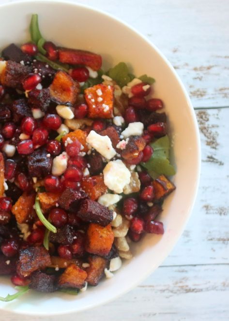 Beet and Butternut Squash Salad - A Li'l Bit of Spice Squash And Beet Salad, Beet And Butternut Squash Salad, Beets And Butternut Squash, Maple Dressing, Fiesta Salad, Butternut Squash Salad, Beautiful Salad, Squash Salad, Lentil Salad