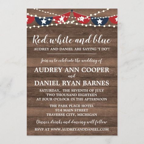 Patriotic Lights Fourth of July Banner Wedding Invitation - tap/click to get yours right now! #Invitation #patriotic, #fourth #of #july, #july Red White And Blue Wedding, Fourth Of July Banner, July 4th Wedding, White And Blue Wedding, Patriotic Wedding, Banner Wedding, July Wedding, Wedding Banner, Wedding Vows