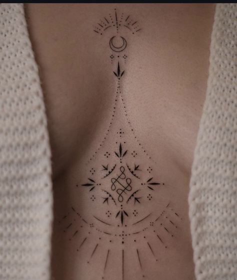 Sternum Tattoo Big Bust, Tattoos Chest, Sternum Tattoos, Lotus Tattoo Design, Small Meaningful Tattoos, Sternum Tattoo, Lotus Tattoo, Spine Tattoos, Triple Goddess