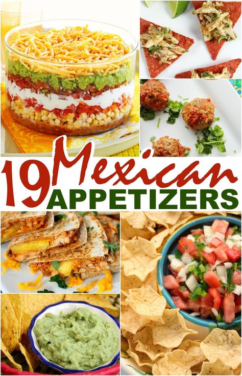 Looking for Mexican appetizers? These 19 Mexican appetizers come together quickly for a delicious start to any potluck or party - and are perfect for celebrating Cinco de Mayo. Mexican Dinner Party, Mexican Food Recipes Appetizers, Mexican Party Food, Mexican Appetizers, Mexican Dinner, Taco Bar, 5 De Mayo, Easy Mexican, Mexican Food Recipes Easy