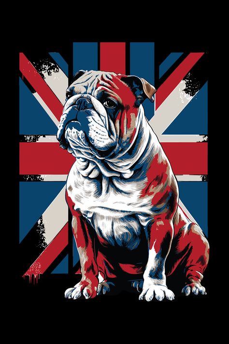 A stunning British Bulldog combined with Union Jack Flag Illustration. A proud British Bulldog with red, white and blue colour. English Bulldog Wallpaper, Bulldog Aesthetic, English Bulldog Illustration, Wallpaper Dog Aesthetic, English Bulldog Art, Animals And Pet Supplies, Bulldog Wallpaper, Bulldog Images, Dog Tattoo Ideas