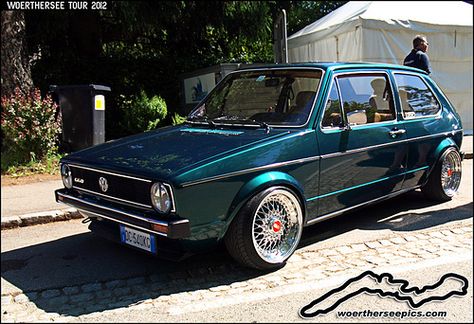 Green VW Golf Mk1 G60 by retromotoring Wheel Fire Pit, Jetta Mk1, Mk1 Caddy, Mk1 Golf, Volkswagen Golf Mk1, Vw Ideas, Vw Golf 1, Vw Mk1, Car Wheels Diy