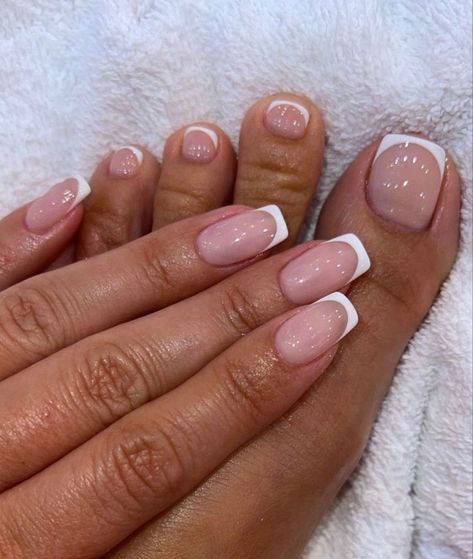 Russian French Nails, Finger And Toe Nail Combo, Milky French Pedicure, Baddies Nails, Russian Manicure, Gel Toe Nails, Acrylic Toe Nails, Lovely Nails, Happy Nails